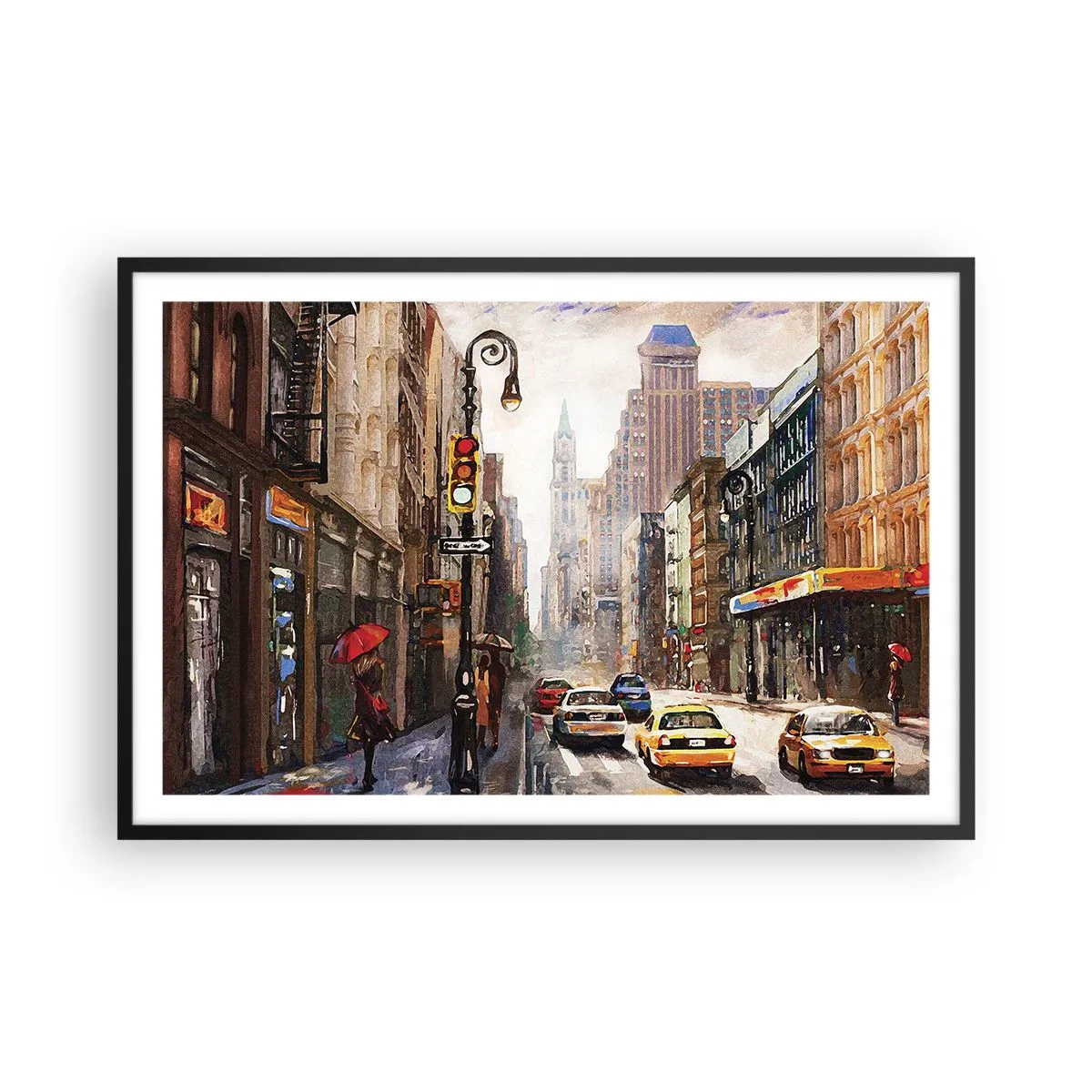 Poszter fehér keretben - New York – esőben is színes - 91x61 cm
