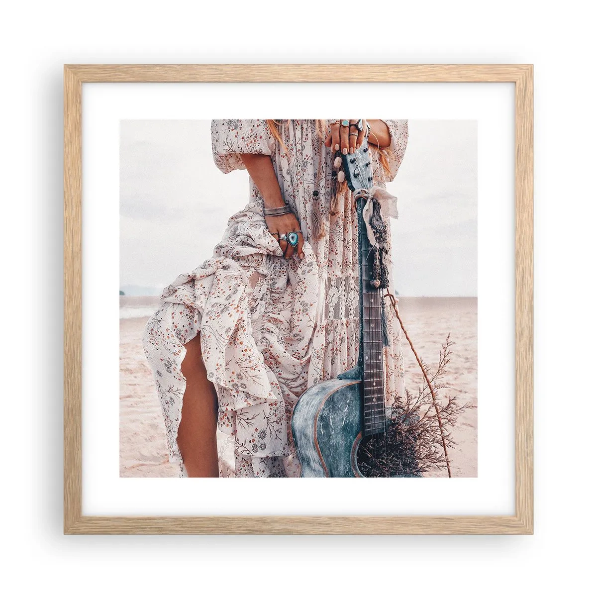 Poszter világos tölgy keretben - Hippik az úton - 40x40 cm