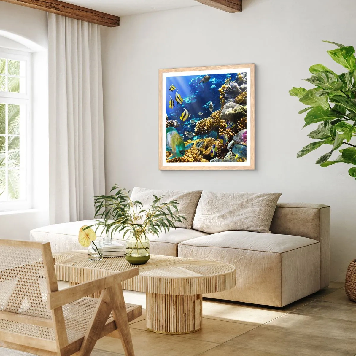 Poszter világos tölgy keretben - Nagy forgalom a nyaraló ösvényen - 40x40 cm