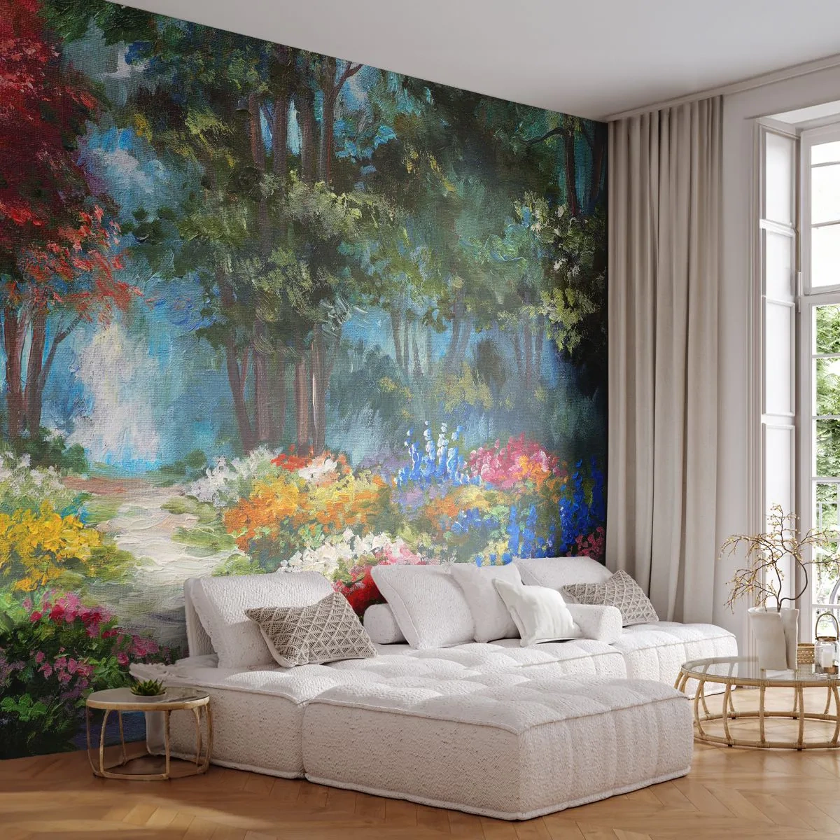 Fotótapéta Premium Sand - Erdei kert, virágos erdő - Tájkép, Park, Virágok - 150x105 cm