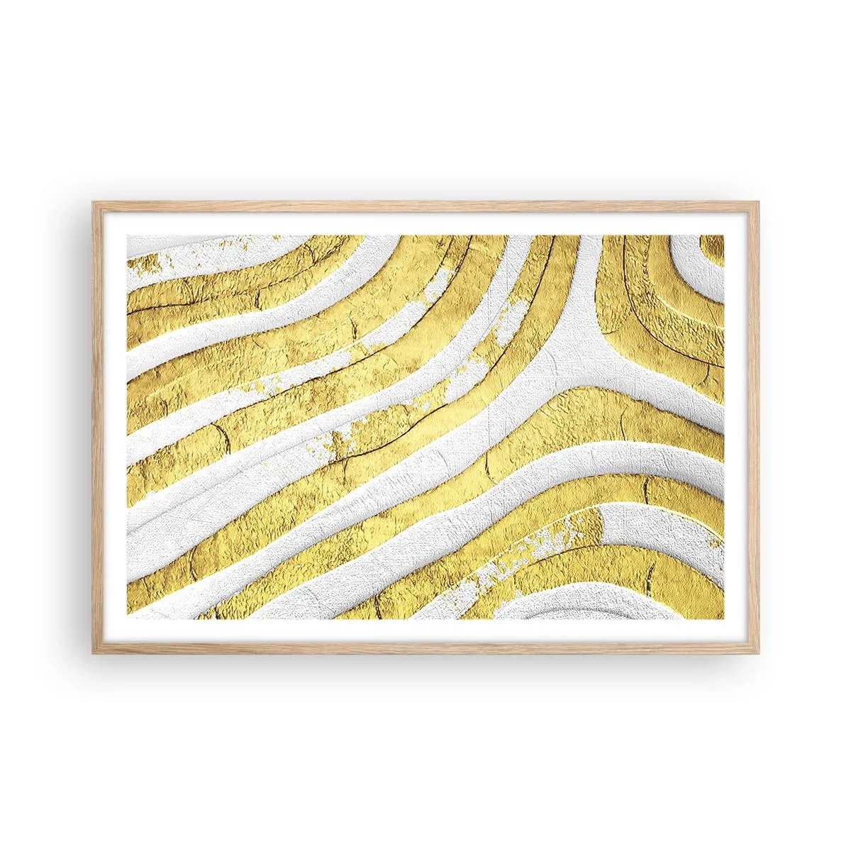 Poszter világos tölgy keretben - Kompozíció fehér és arany színben - 91x61 cm