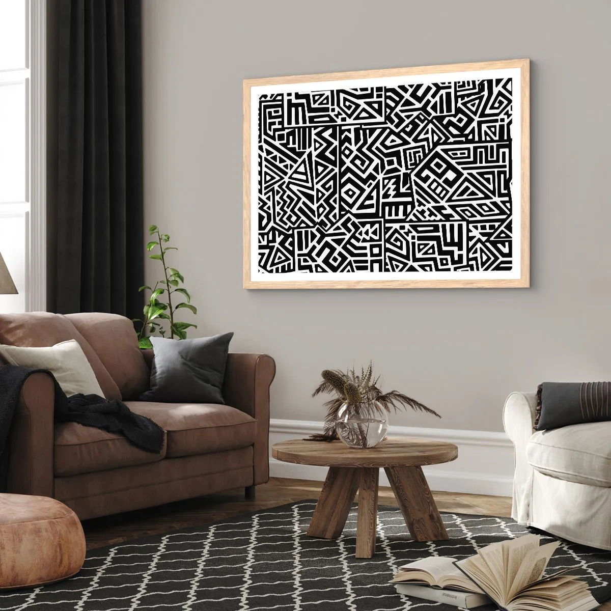 Poszter világos tölgy keretben - Kolumbusz előtti kompozíció - 100x70 cm