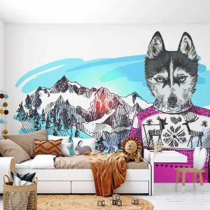 Fotótapéta Premium Sand - Farkas báránygyapjúban - Absztrakció, Farkas, Gyerekeknek - 100x70 cm