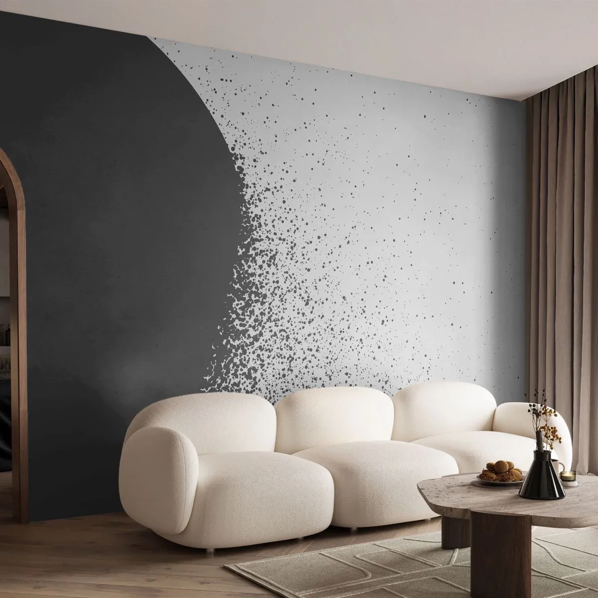 Fotótapéta Premium Sand - Molekulák mozgása - Absztrakció, Fekete és fehér, Grafika - 300x210 cm