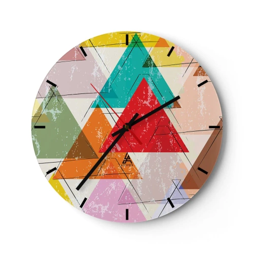 Falióra, Óra - Színes háromszögek geometrikus stílusban, antikolt hatással - 30x30cm - Három-három - Modern fali dekoráció nappalihoz, konyhához és hálószobához ARTTOR