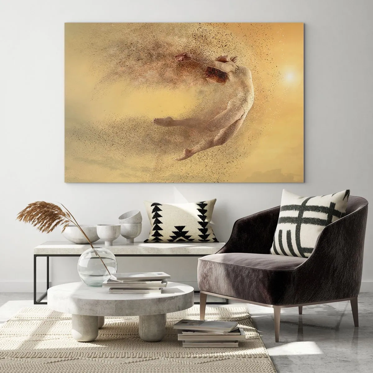 Üveg kép - Egy táncos dinamikus kompozícióban arany háttér előtt - 70x50cm - Tánc eksztázisban - Modern fali dekoráció nappalihoz és hálószobához ARTTOR