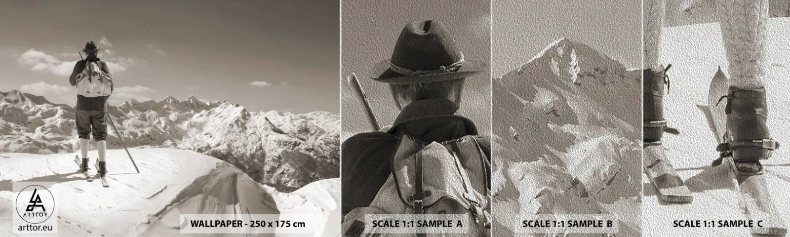 Fotótapéta Minta Premium Sand - És a hegyek ugyanazok - Tájkép, Hegyek, Síelő - 100x30 cm