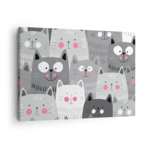 Vászonkép - Egy vidám minta szürke árnyalatú macskákkal - 70x50cm - A macska világa - Modern fali dekoráció nappalihoz és hálószobához ARTTOR