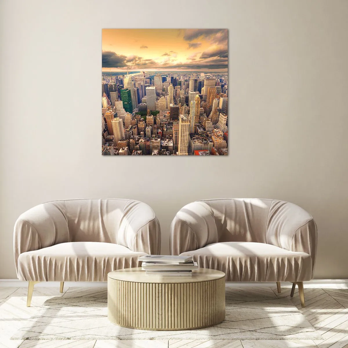 Üveg kép - Aranyozott metropolisz - 50x50 cm