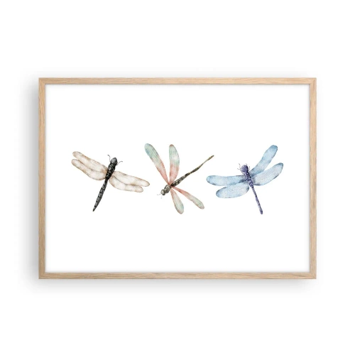 Poszter világos tölgy keretben - Súlytalan szitakötők - 70x50 cm