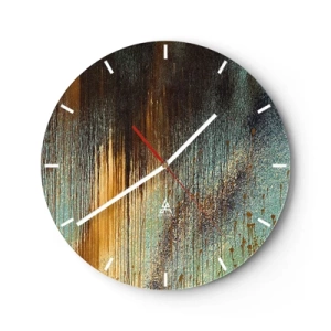 Falióra, Óra - Absztrakt festékcsíkok aranyban, kékben és feketében - 30x30cm - Egy nem véletlen színes kompozíció - Modern fali dekoráció nappalihoz, konyhához és hálószobához ARTTOR