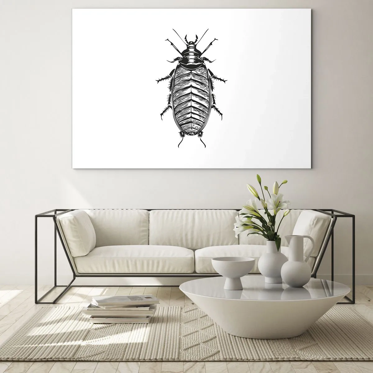 Üveg kép - Rovar fekete-fehér illusztrációja fehér alapon - 70x50cm - Micsoda példány! - Modern fali dekoráció nappalihoz és hálószobához ARTTOR
