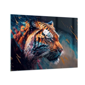 Üveg kép - Tigris portréja művészi színrobbanásban - 70x50cm - Vad szépség - Modern fali dekoráció nappalihoz és hálószobához ARTTOR