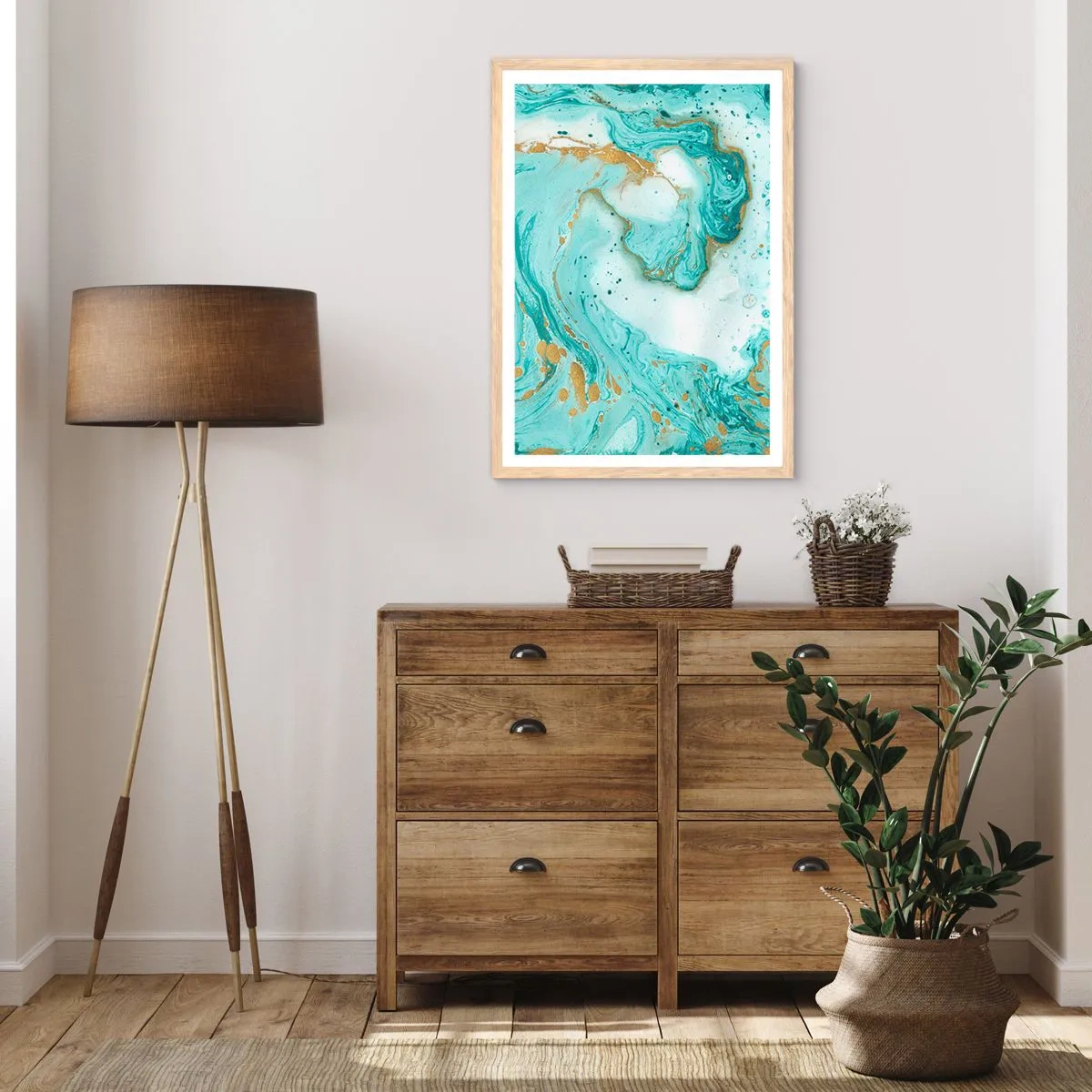 Poszter világos tölgy keretben - Az Edo-korszak nagy hulláma alatt - 70x100 cm