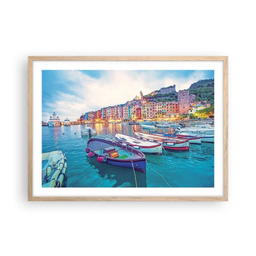 Poszter világos tölgy keretben - Színes este a kikötőben - 70x50 cm