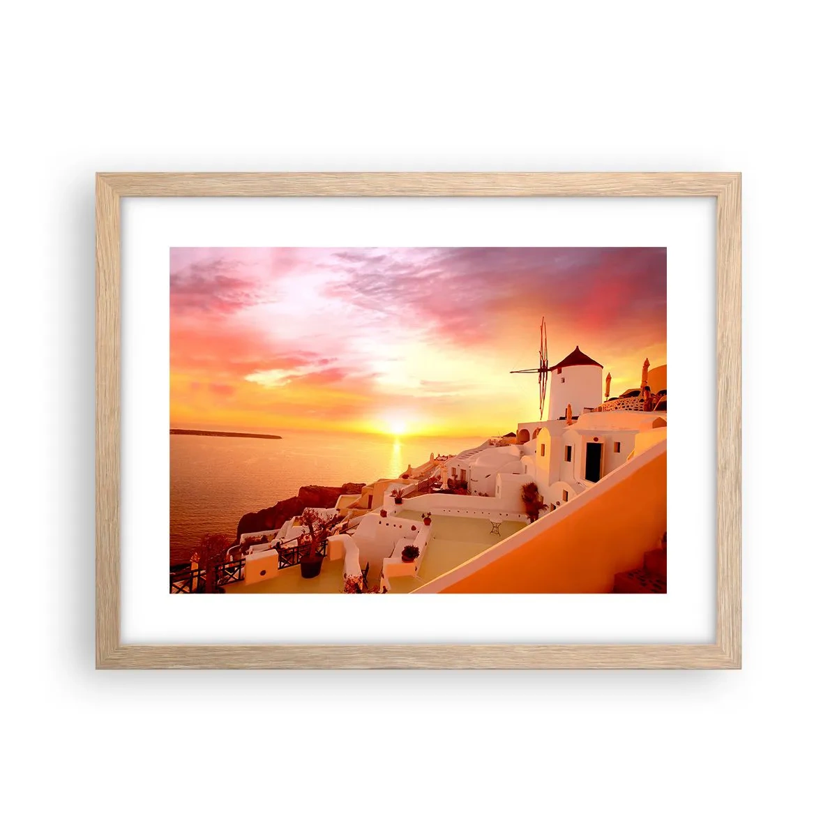 Poszter világos tölgy keretben - Szétfolyni a fehérben és aranyban - 40x30 cm
