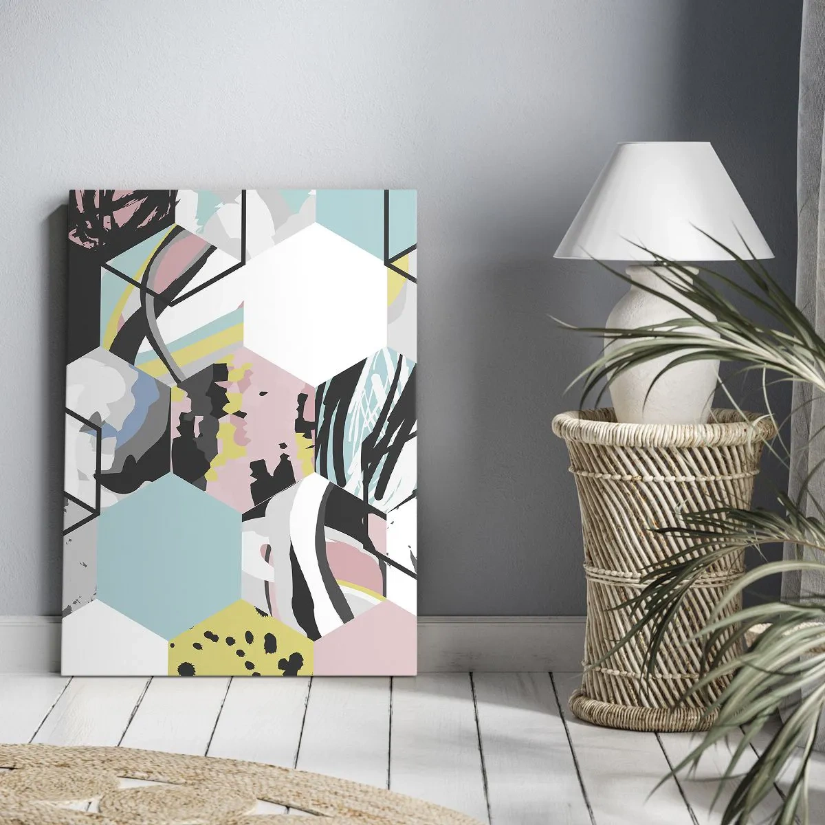 Vászonkép - Hatszögek és kockák hat színben - 45x80 cm