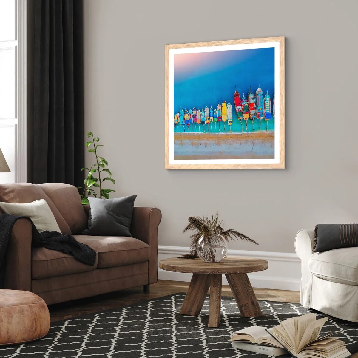 Poszter világos tölgy keretben - Madártávlatból - 60x60 cm