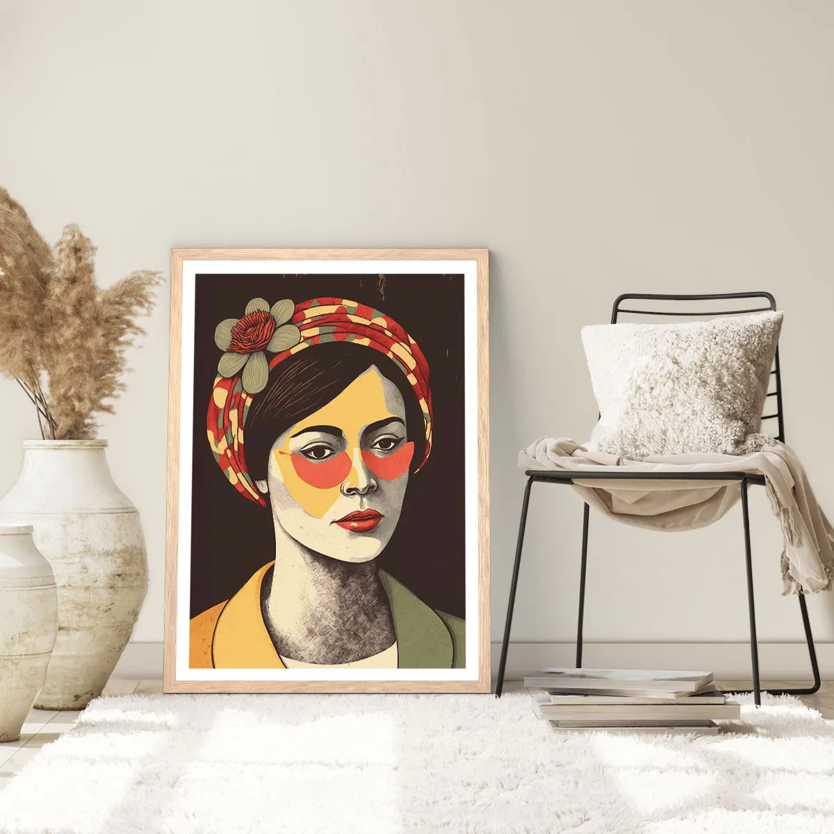 Poszter világos tölgy keretben - Korall hölgy - 70x100 cm