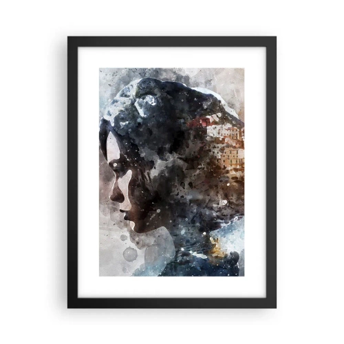 Poszter fehér keretben - Történet egy lányról, várossal a háttérben - 30x40 cm