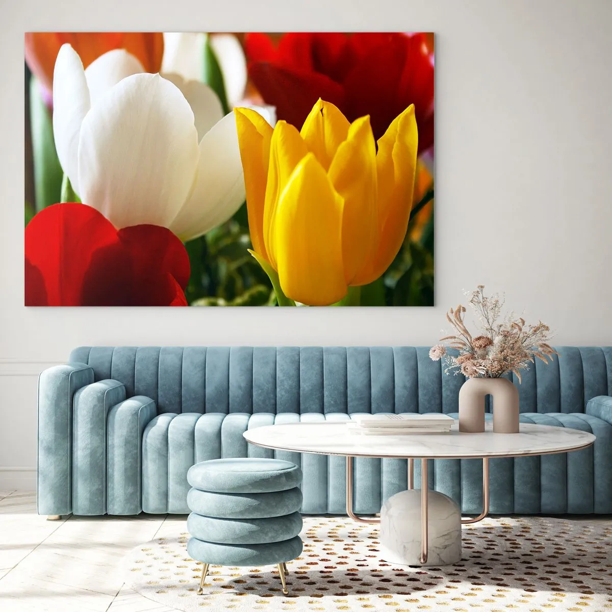Üveg kép - Színes tulipánok közelről - 70x50cm - Tulipán láz - Modern fali dekoráció nappalihoz és hálószobához ARTTOR