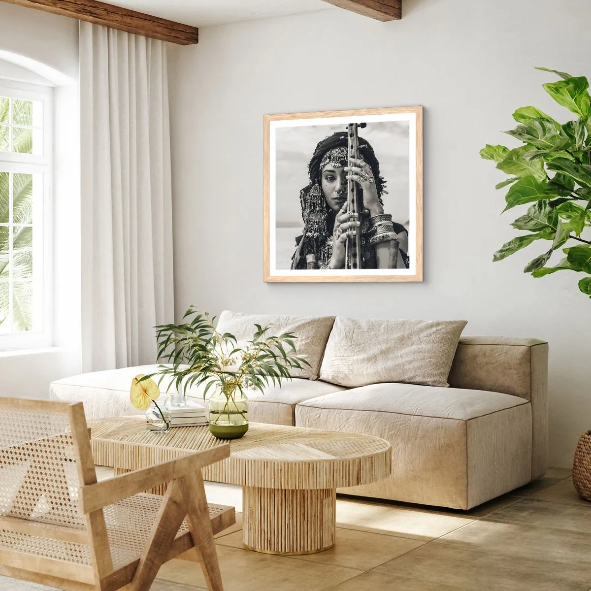 Poszter világos tölgy keretben - Csak a keleti zene - 30x30 cm