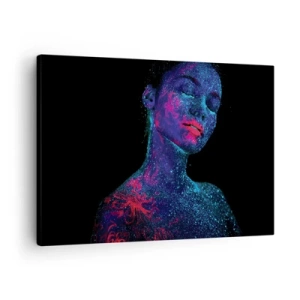 Vászonkép - Nő portréja neon színekben, fekete háttér előtt - 70x50cm - A csillagporban - Modern fali dekoráció nappalihoz és hálószobához ARTTOR