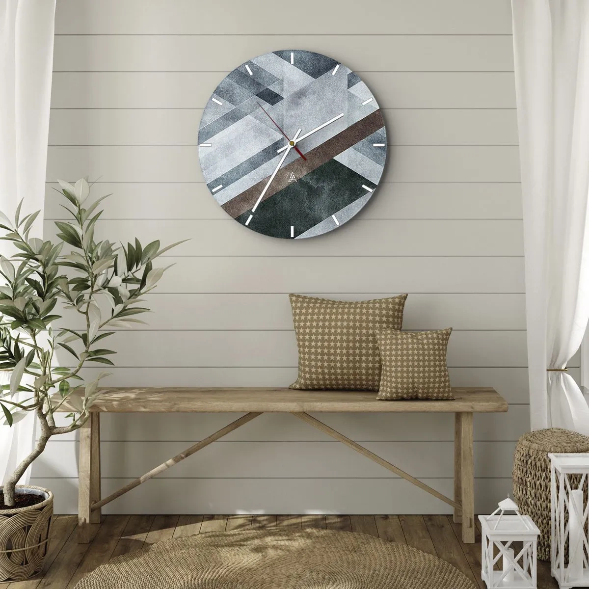 Falióra, Óra - Geometria kék, barna és szürke árnyalatokban - 30x30cm - A geometria kifinomult eleganciája - Modern fali dekoráció nappalihoz, konyhához és hálószobához ARTTOR