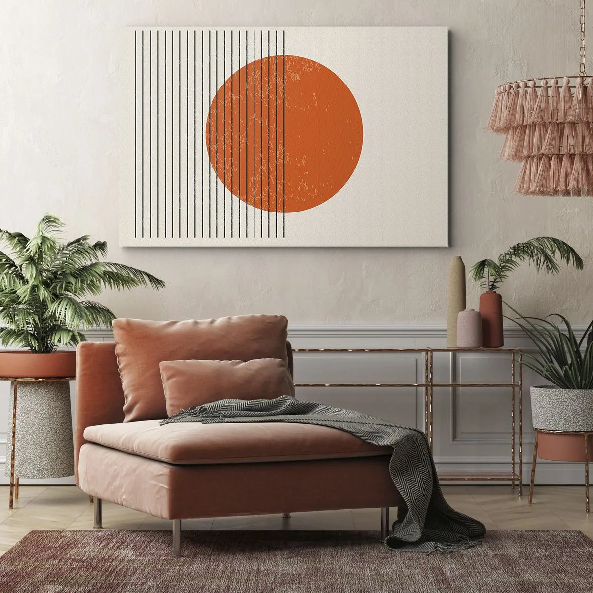 Vászonkép - Minimalista nap geometrikus vonalakkal - 70x50cm - Mindig a nap - Modern fali dekoráció nappalihoz és hálószobához ARTTOR