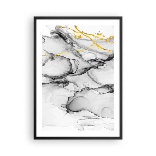 Poszter fehér keretben - Egy absztrakt kompozíció szürke árnyalatokban, arany díszítéssel. - 50x70cm - Arany motívumú kompozíció - Modern fali dekoráció nappalihoz és hálószobához ARTTOR