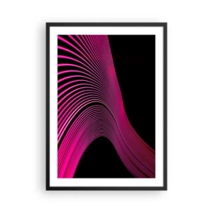 Poszter fehér keretben - Dinamikus rózsaszín vonalak fekete háttéren - 50x70cm - A fény sugárútján - Modern fali dekoráció nappalihoz és hálószobához ARTTOR
