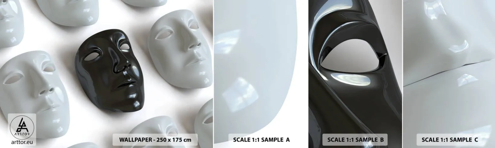 Fotótapéta Minta Standard Eco - Hogyan lehet kitűnni? - Darab, Velencei maszk, Fekete és fehér - 100x30 cm