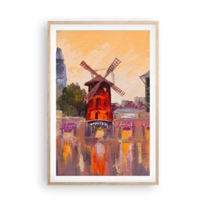 Poszter világos tölgy keretben - Párizsi ikonok - Moulin Rouge - 61x91 cm