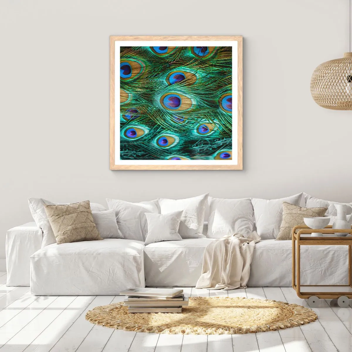 Poszter világos tölgy keretben - Pávaszemű pillantás - 50x50 cm