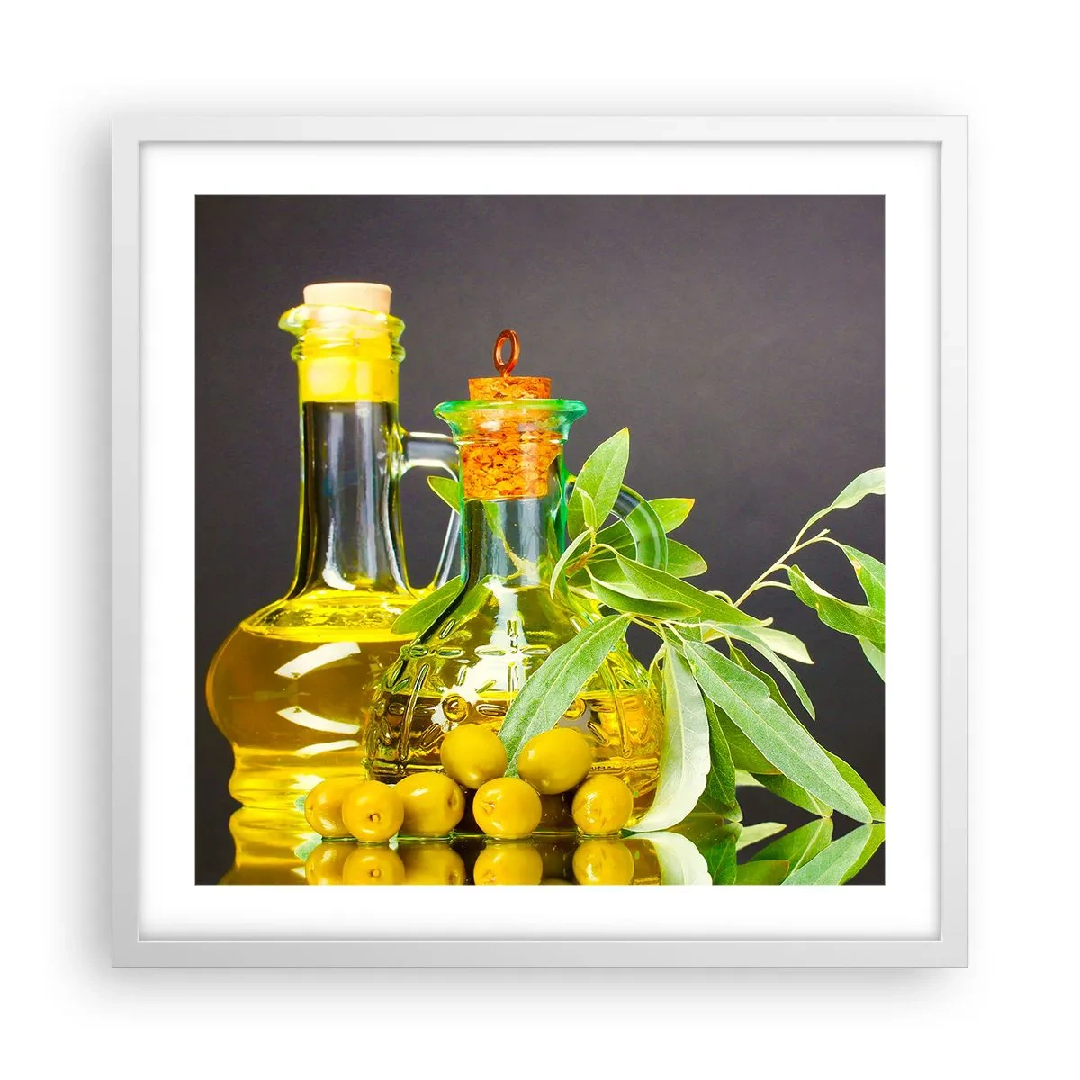 Poszter fekete keretben - Csendélet olívabogyóval és olívaolajjal - 50x50 cm