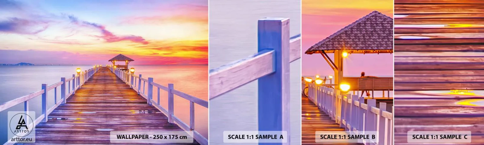 Fotótapéta Minta Standard Eco - Az est lilás-arany csendje - Tájkép, Tenger, öböl - 100x30 cm