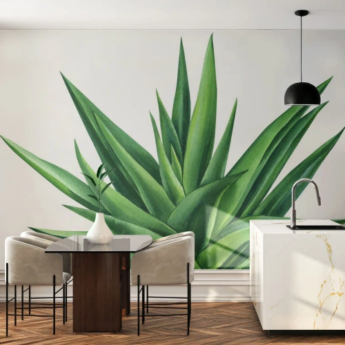 Fotótapéta Standard Eco - Kézzel festett aloe vera fehér alapon - 100x70cm - Zöld - erő - élet - Modern fali dekoráció nappalihoz és hálószobához ARTTOR