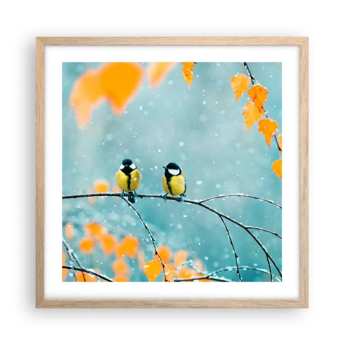 Poszter világos tölgy keretben - Madárpletykák - 50x50 cm