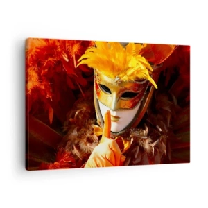 Vászonkép - Karneváli maszk arany és narancs árnyalatokban - 70x50cm - A rejtély a játék része - Modern fali dekoráció nappalihoz és hálószobához ARTTOR