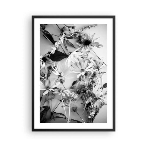 Poszter fehér keretben - Fekete-fehér virágok művészi kompozícióban - 50x70cm - Nem virágcsokor - Modern fali dekoráció nappalihoz és hálószobához ARTTOR
