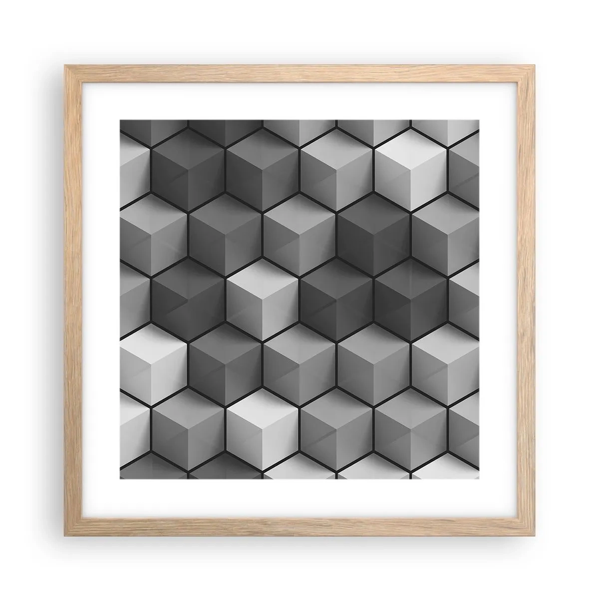 Poszter világos tölgy keretben - Kubista kirakós - 40x40 cm