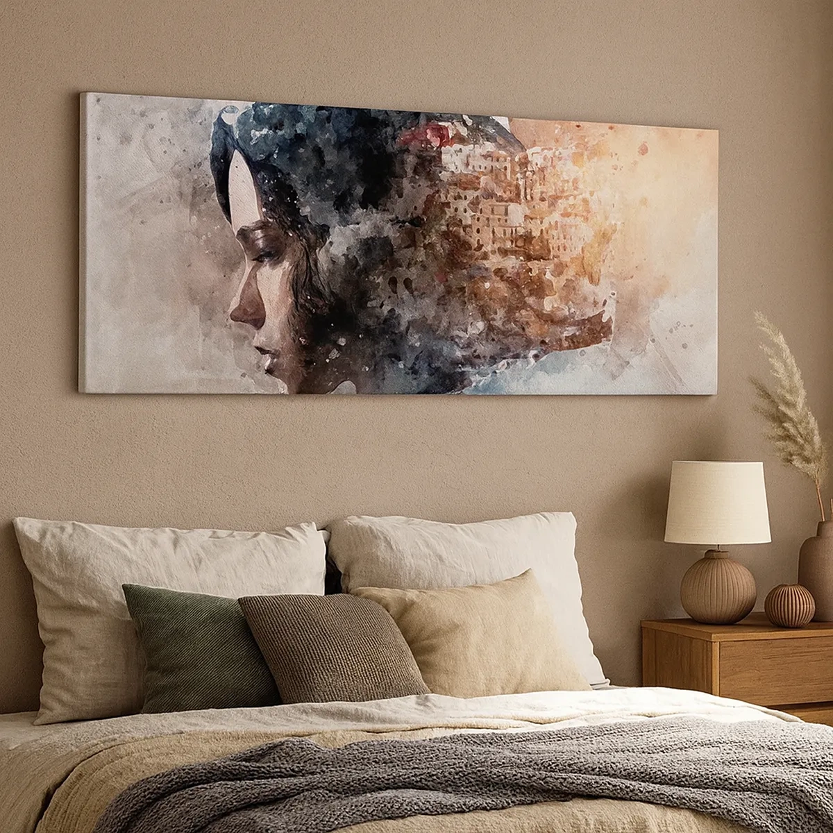 Vászonkép - Történet egy lányról, várossal a háttérben - 30x30 cm