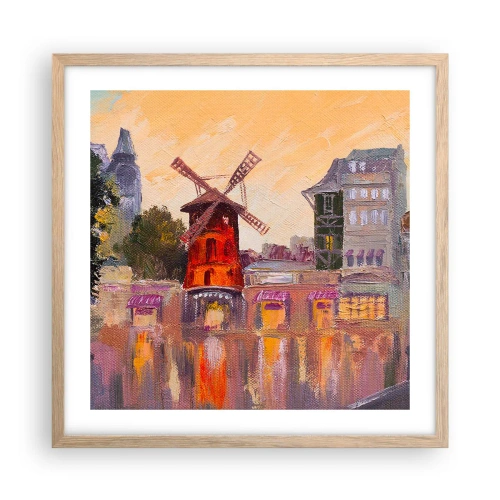 Poszter világos tölgy keretben - Párizsi ikonok - Moulin Rouge - 50x50 cm