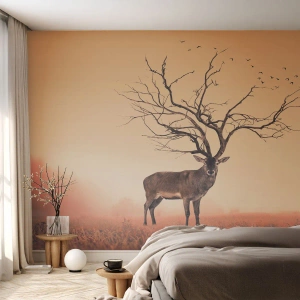 Fotótapéta Premium Sand - Ős szarvas - az erdő örök szelleme - Absztrakció, Szarvas, Természet - 200x140 cm