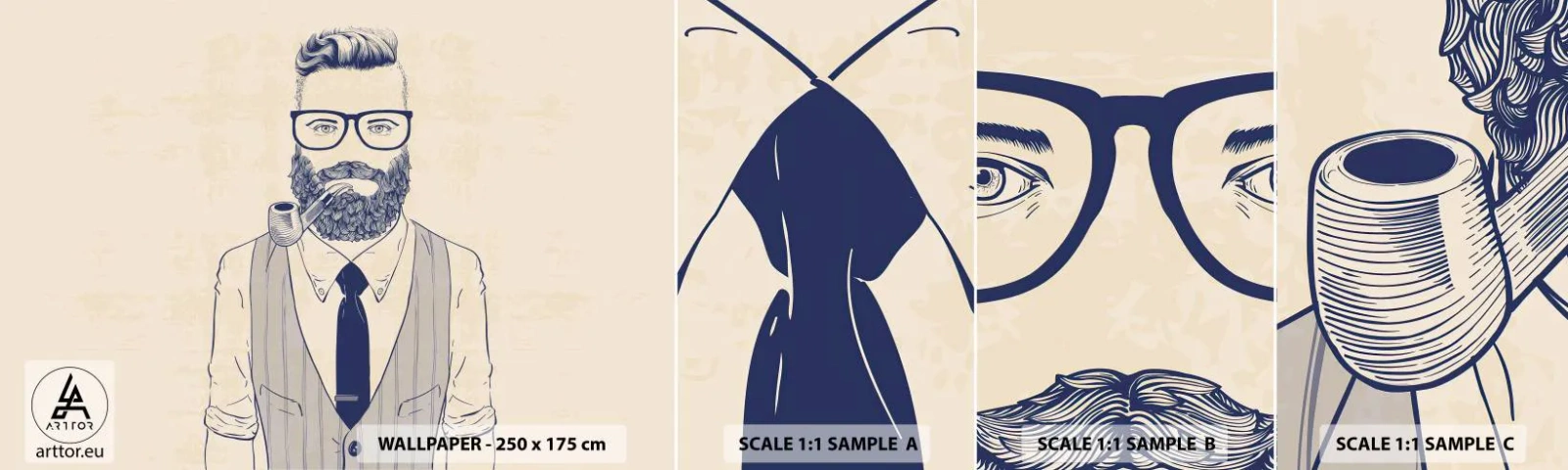 Fotótapéta Minta Öntapadós Deluxe Sticker - Vidám, férfias és divatos - Férfi, Absztrakció, Cső - 100x30 cm