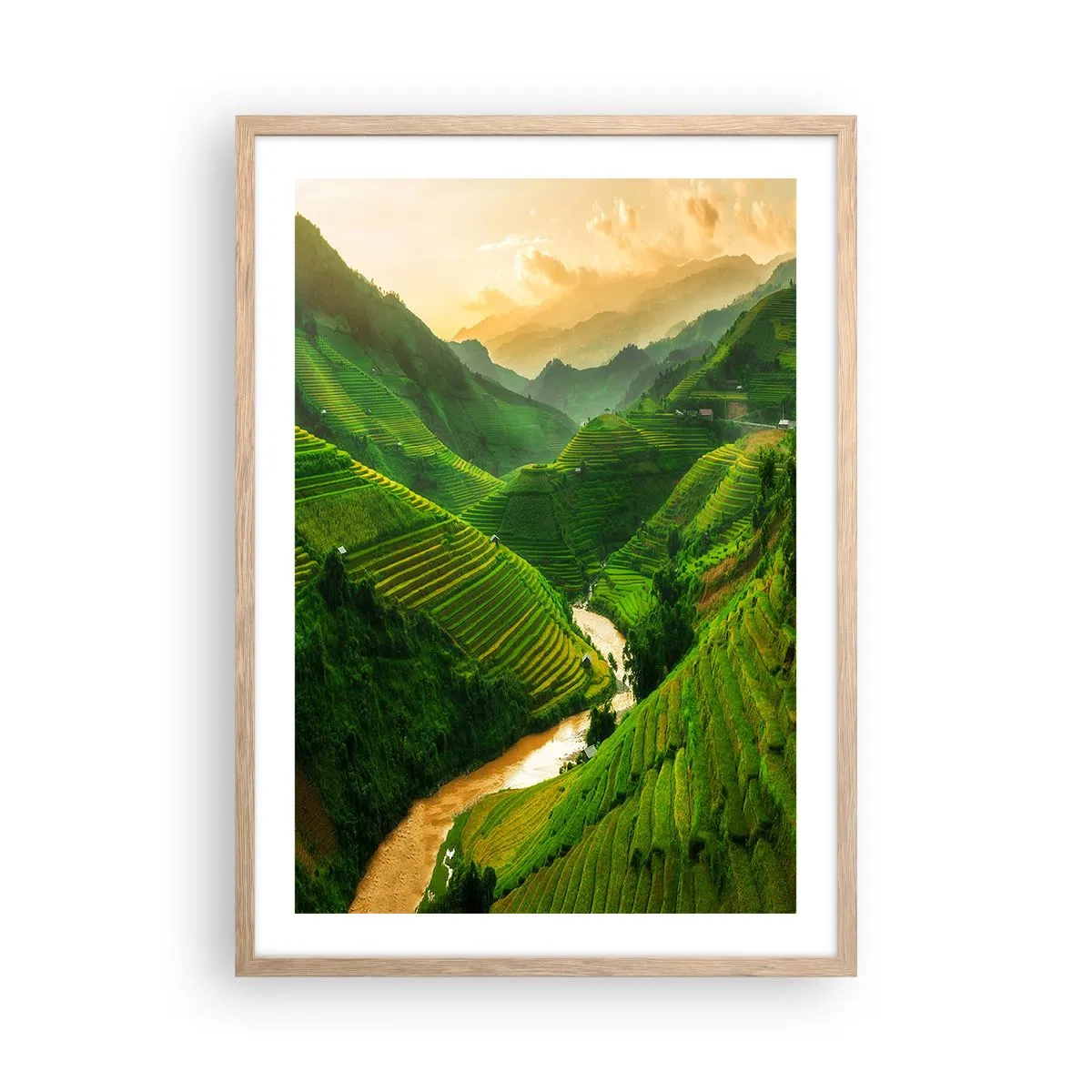 Poszter világos tölgy keretben - Vietnámi völgy - 50x70 cm