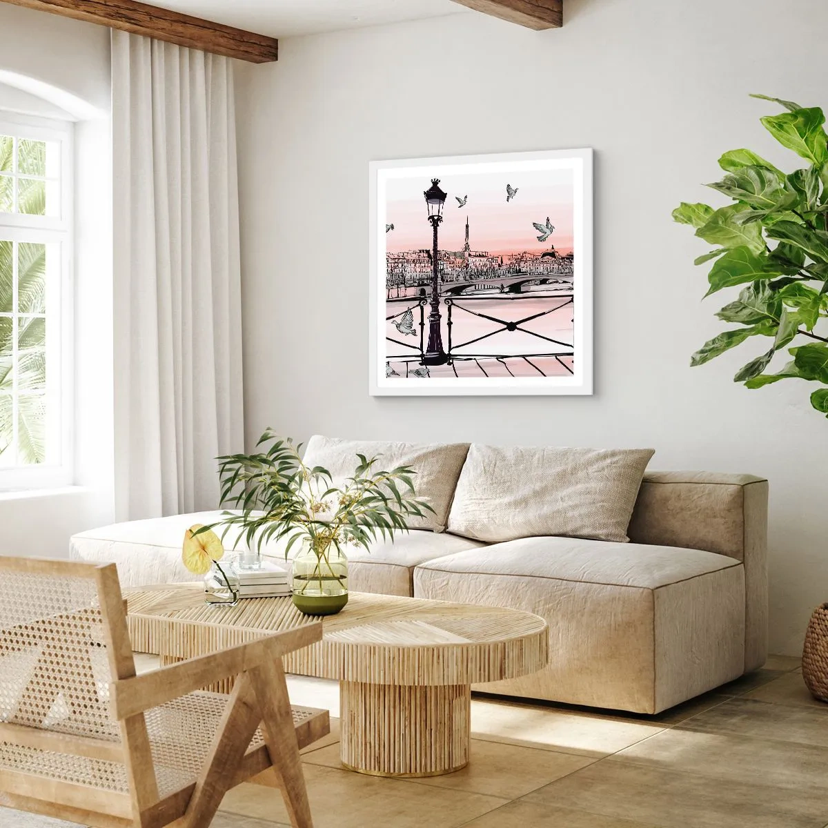 Poszter fekete keretben - Párizs háztetői fölött - 60x60 cm