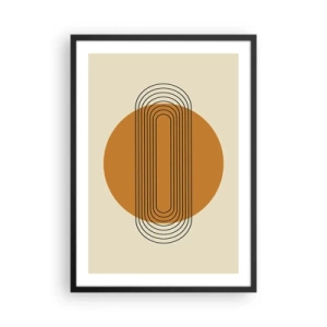 Poszter fehér keretben - Geometrikus minta narancssárga körökkel és vonalakkal - 50x70cm - Tökéletes terv - Modern fali dekoráció nappalihoz és hálószobához ARTTOR