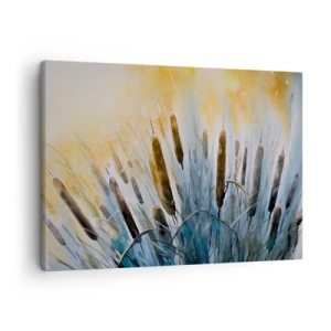 Vászonkép - Festői nádasok a nap sugaraiban - 70x50cm - A víz hűvössége, a nap melege - Modern fali dekoráció nappalihoz és hálószobához ARTTOR