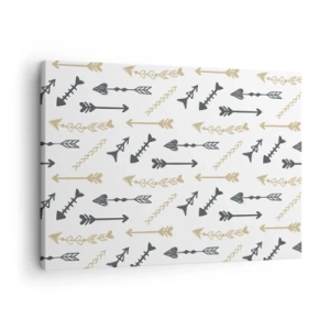 Vászonkép - Minimalista minta bézs és szürke színű nyilakkal. - 70x50cm - Az íjász álma - Modern fali dekoráció nappalihoz és hálószobához ARTTOR